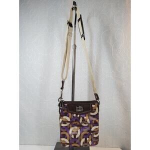Coach Signature Cs Chain Link Op Art Bag Brown Purple Crossbody Fabric Leather